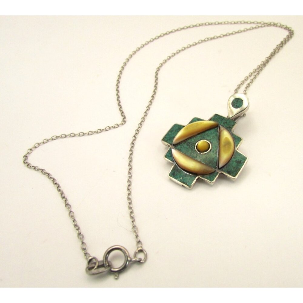 Artisan Andean Inca Chakana Sterling Silver 950  Pendant and 950 SS Italy Chain